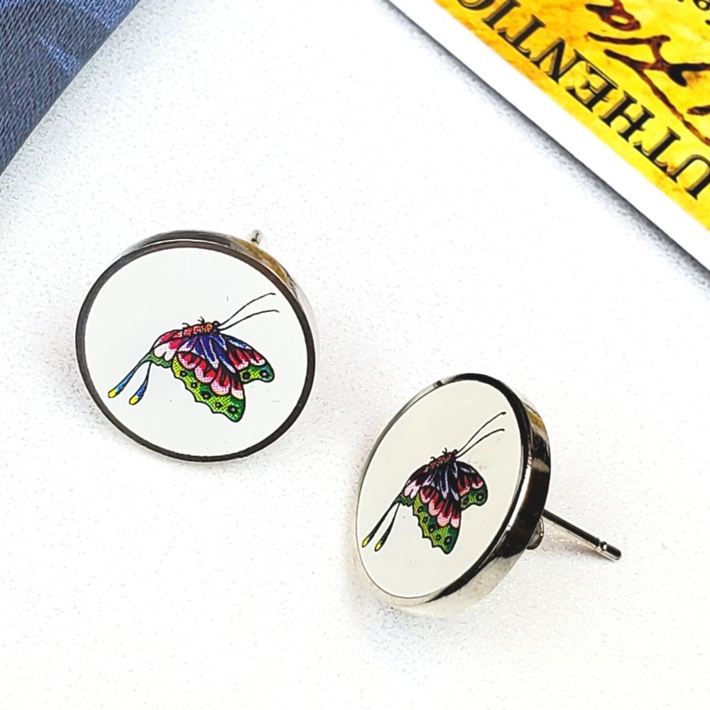 ED HARDY VINTAGE Style Earrings /Butterfly Stud Earrings